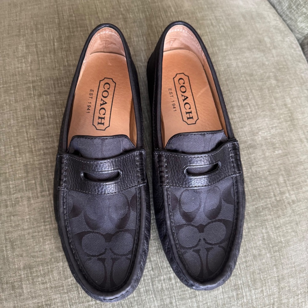 Coach Neal Mens 7M Black Signature Canvas Leather Driving Loafers with COA - Picture 2 of 7